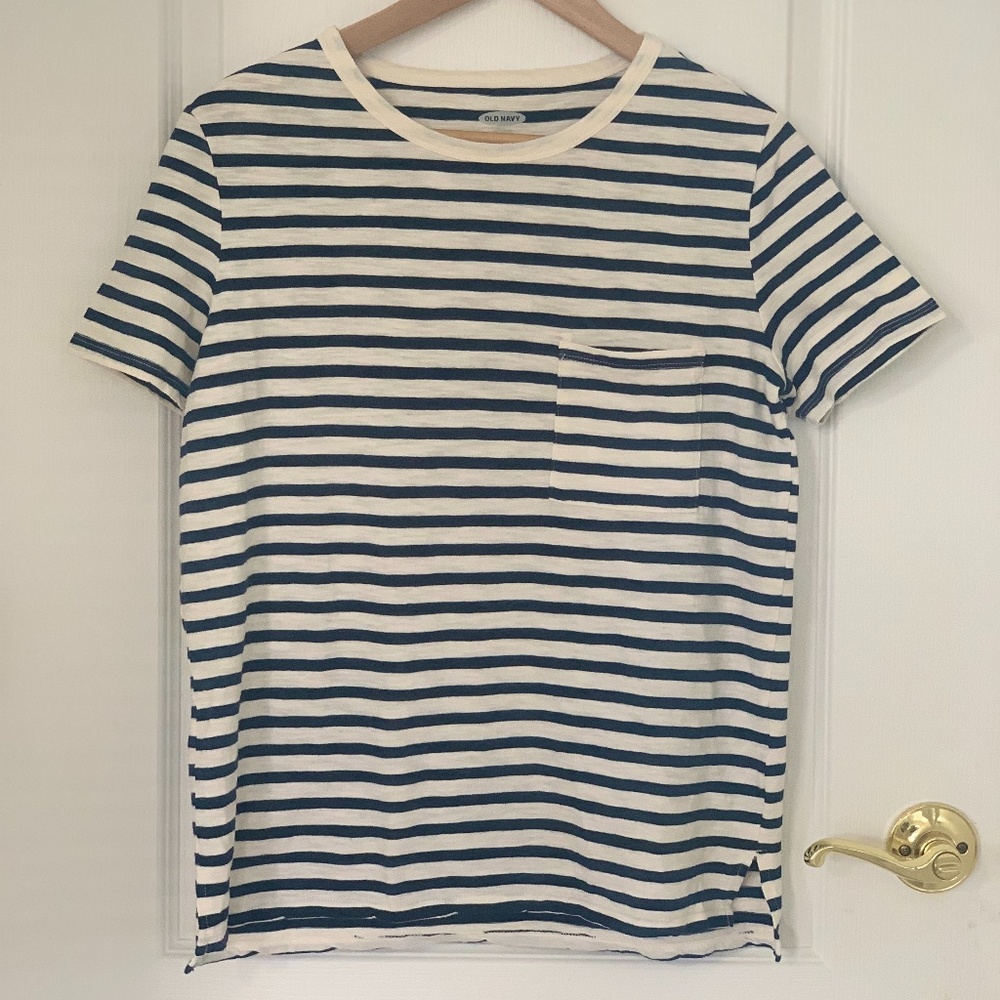 Oversized Navy Blue & White Striped T-Shirt